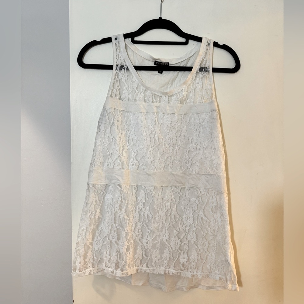 Express White Lace Sleeveless Top Size Medium